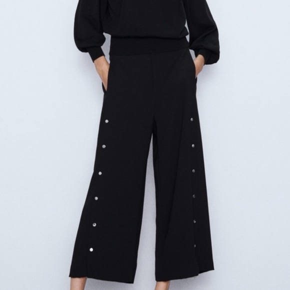 ZARA Wide Leg High Waisted Culottes Pants Black Size S - Picture 6 of 13